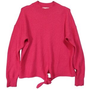 LOFT Sweater Womens Medium Pink Good Tie Front Mock Neck Wool Blend Pullover